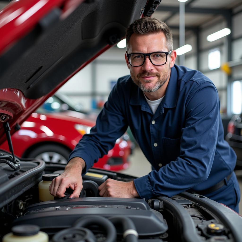 ASE Certified Mechanic Working on a Car Engine in Jupiter, FL