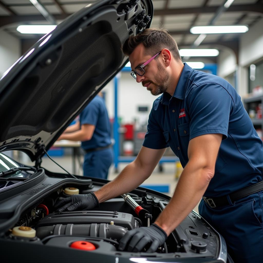 ASE Certified Mechanic Working on Car Engine in Paris, Texas