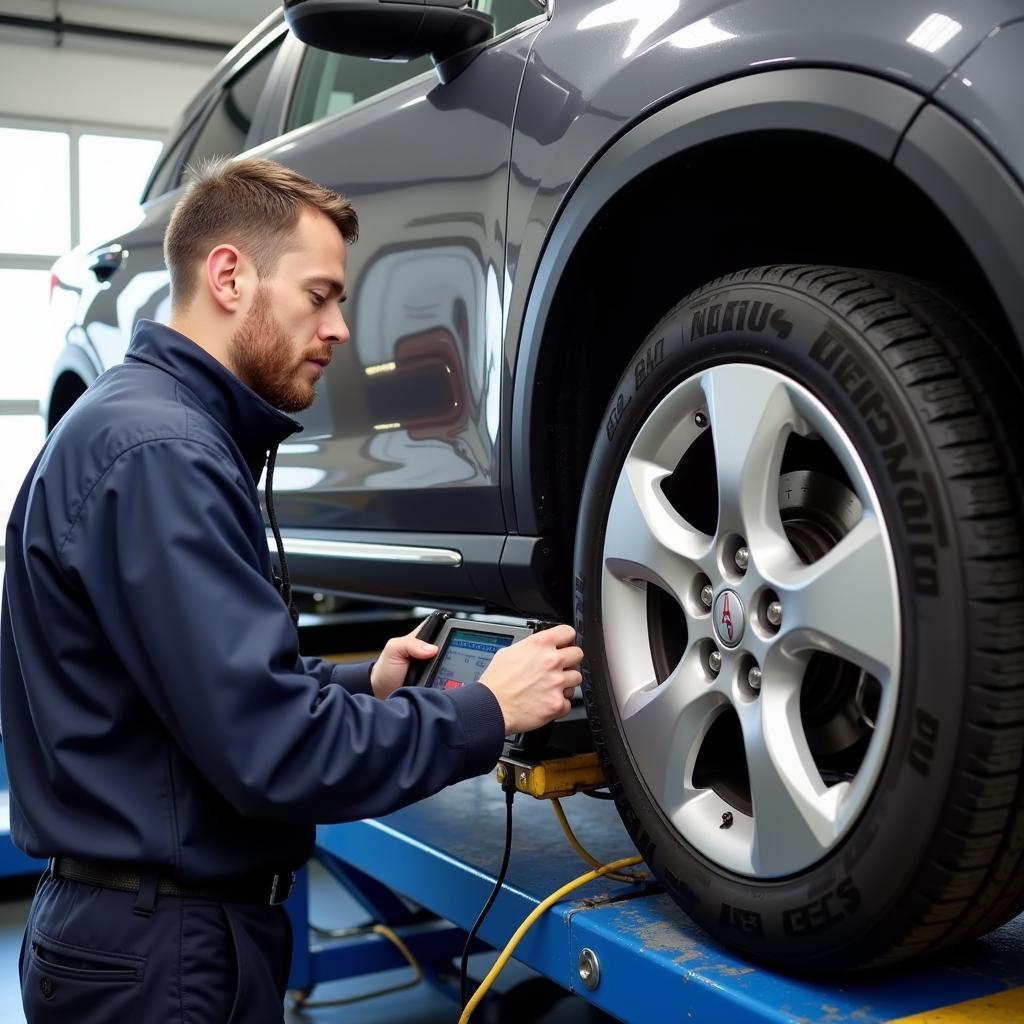 ASE Certified Mobile Technician Servicing a Vehicle