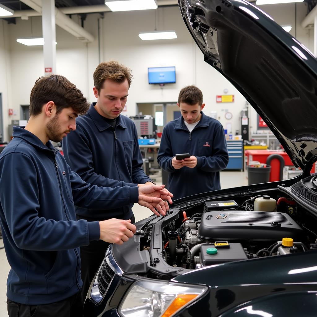 Students Working on a Car Engine in an ASE Certified School