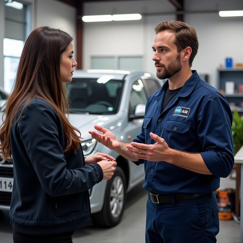 Customer Talking to Technician at ASE Certified Store