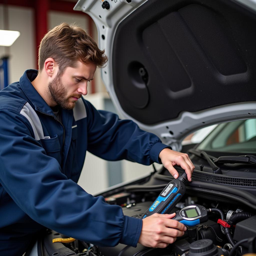 ASE Certified Technician Working on AC System