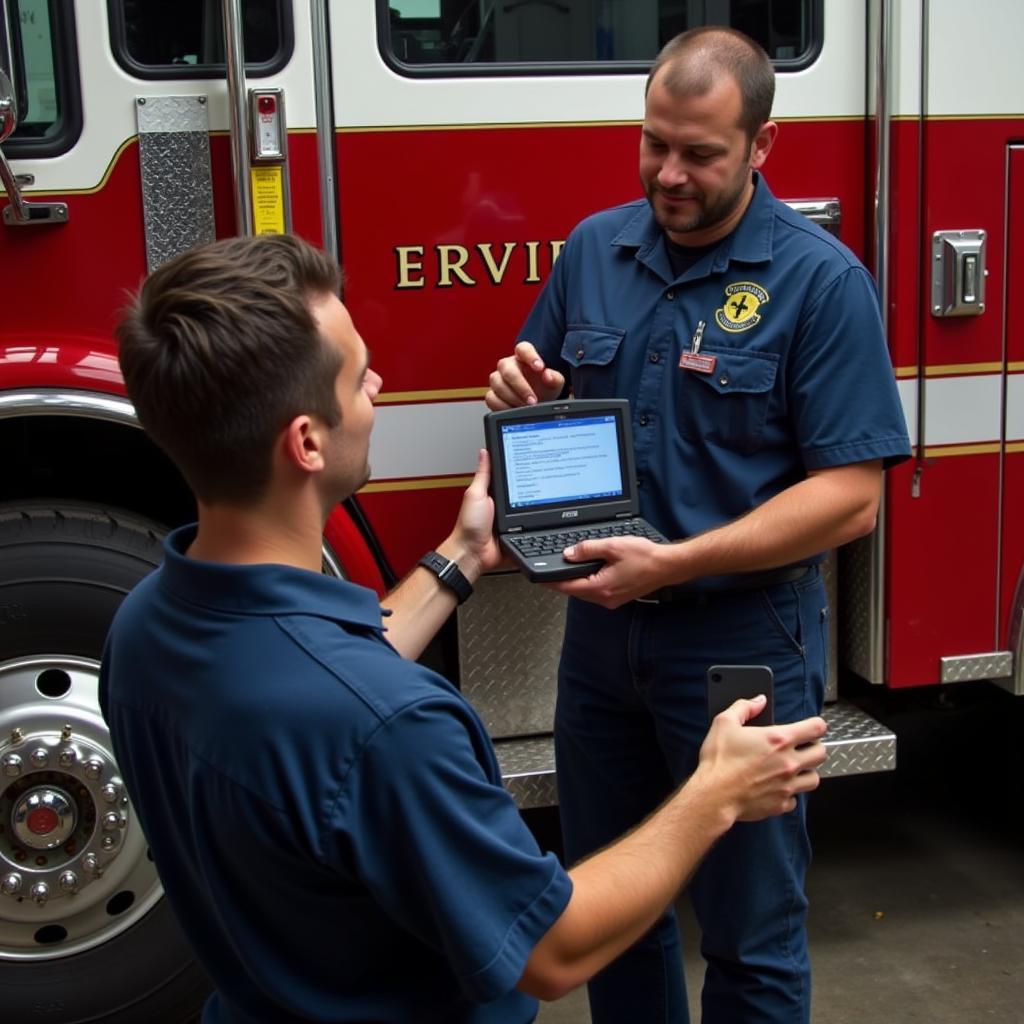 ASE Certified Technician Diagnosing Fire Truck