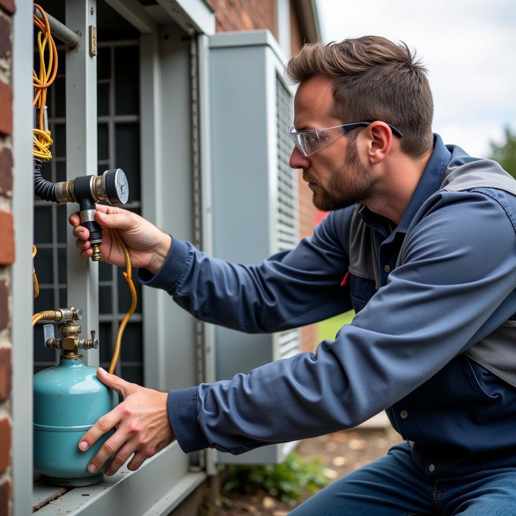 ASE Certified Technician Handling Refrigerant