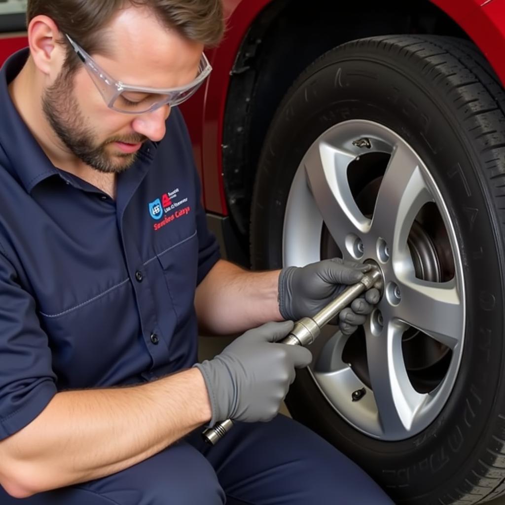 ASE Certified Technician Installing Lug Nuts