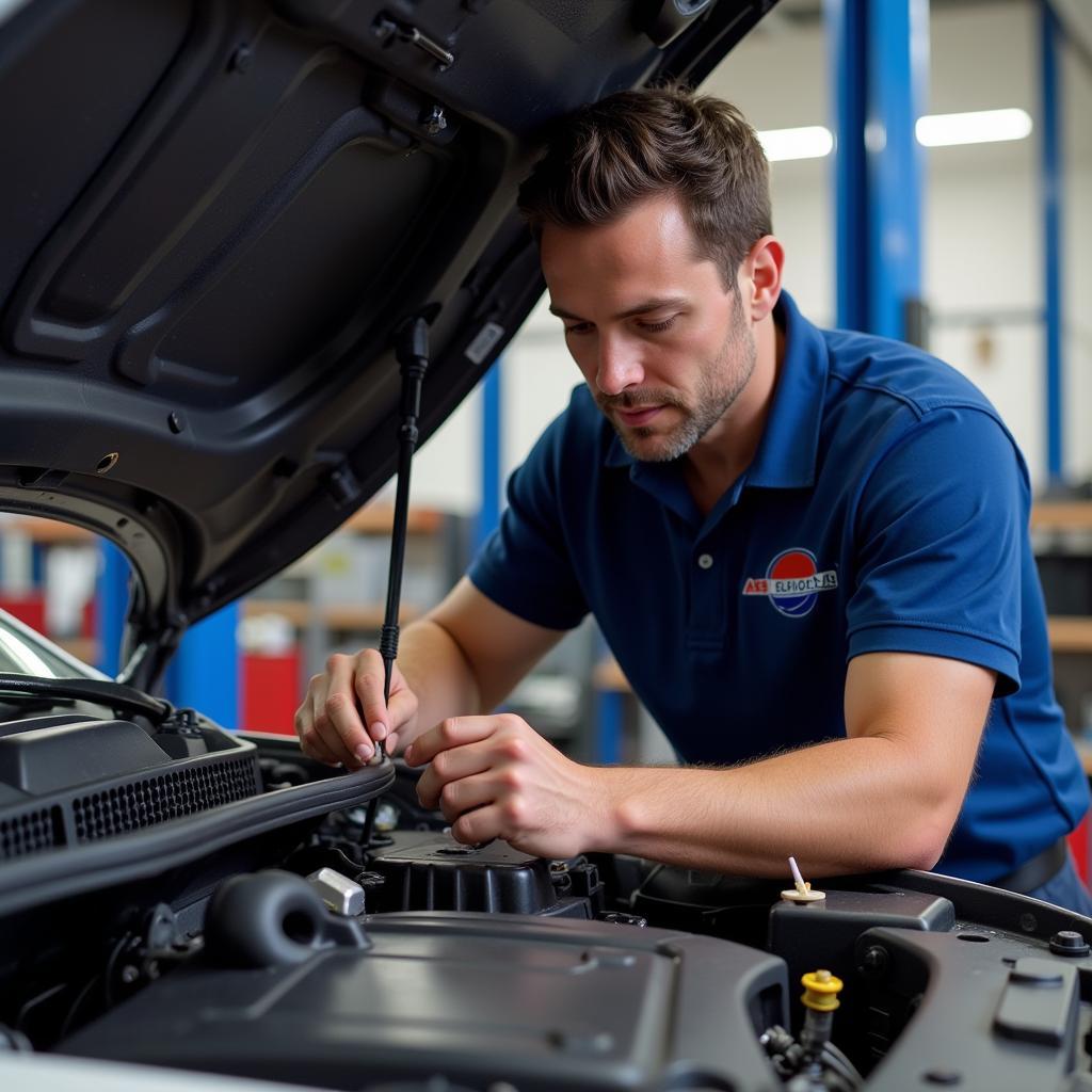 ASE Certified Technician Performing Vehicle Inspection