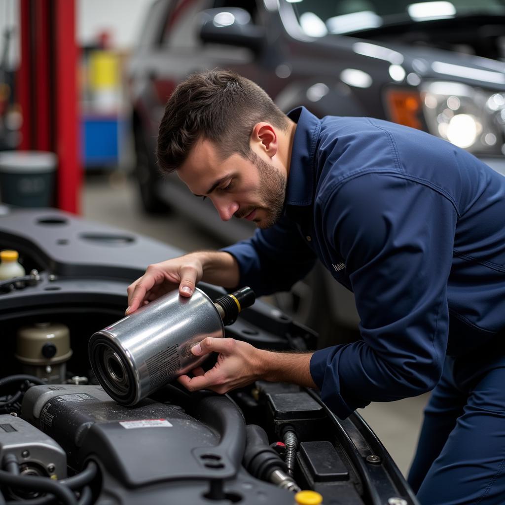 ASE Certified Technician Performing Oil Change