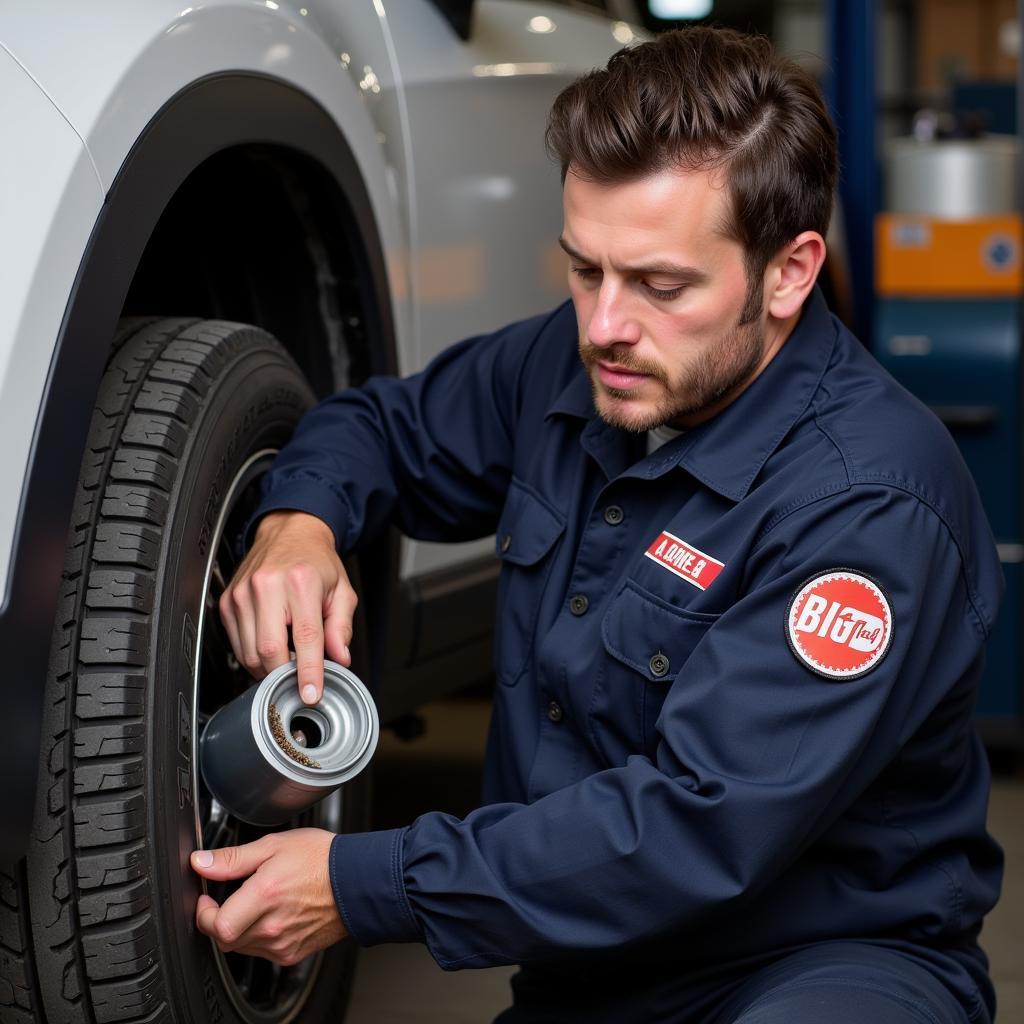 ASE Certified Technician Performing Oil Change at Big O Tires