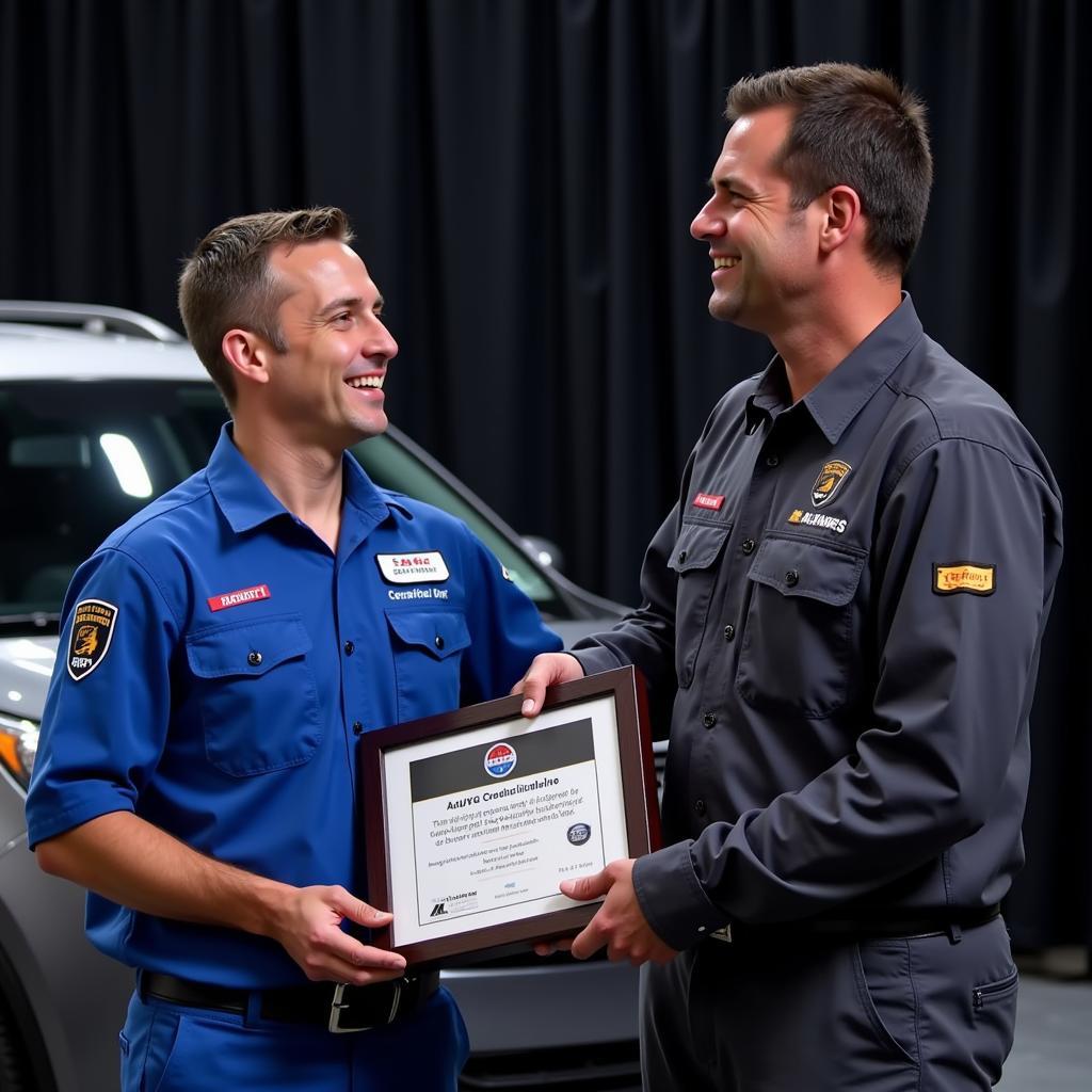 ASE Certified Technician Receiving an Award