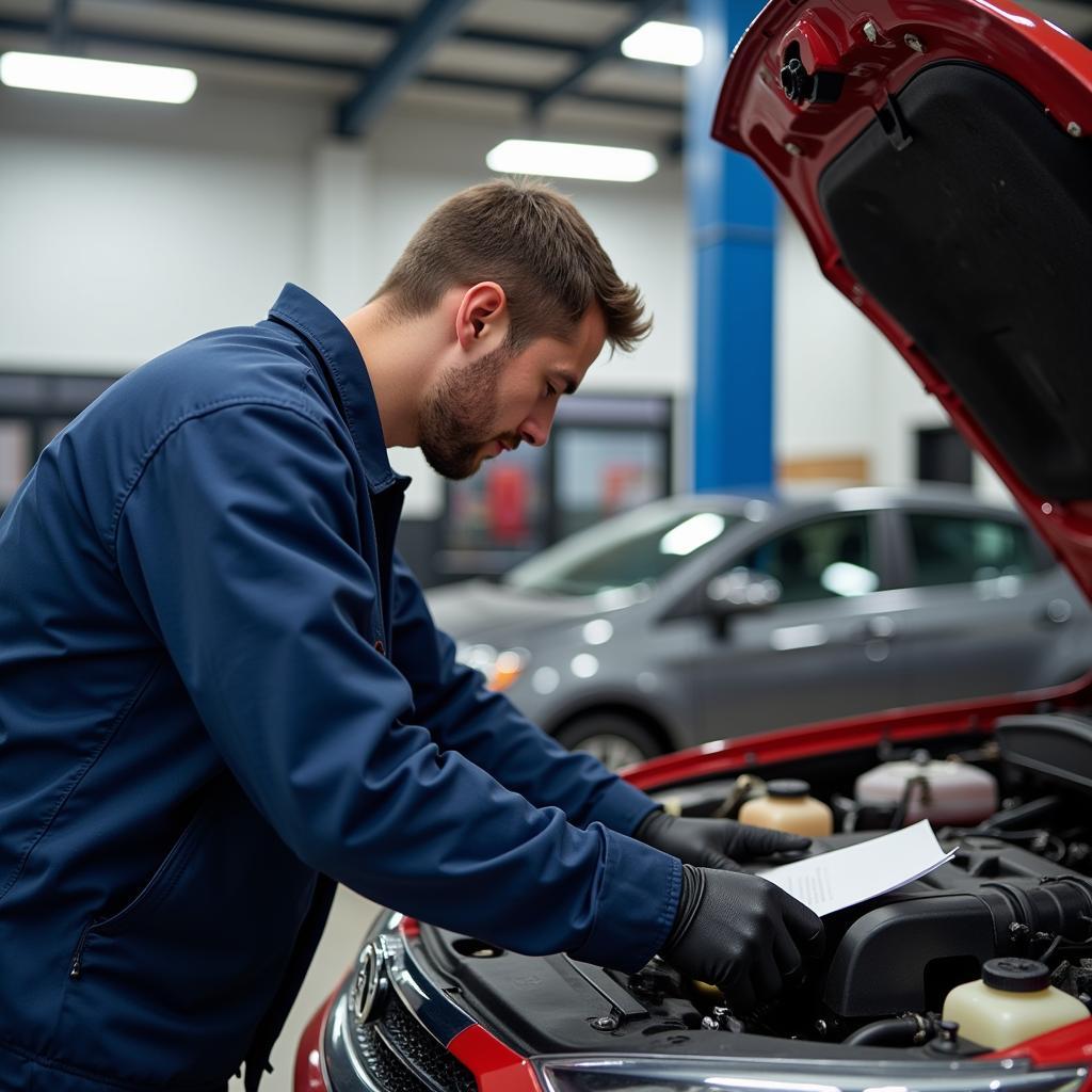 ASE Certified Technician Working on a Car