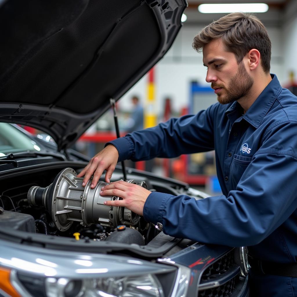 ASE Certified Technician Working on a Transmission