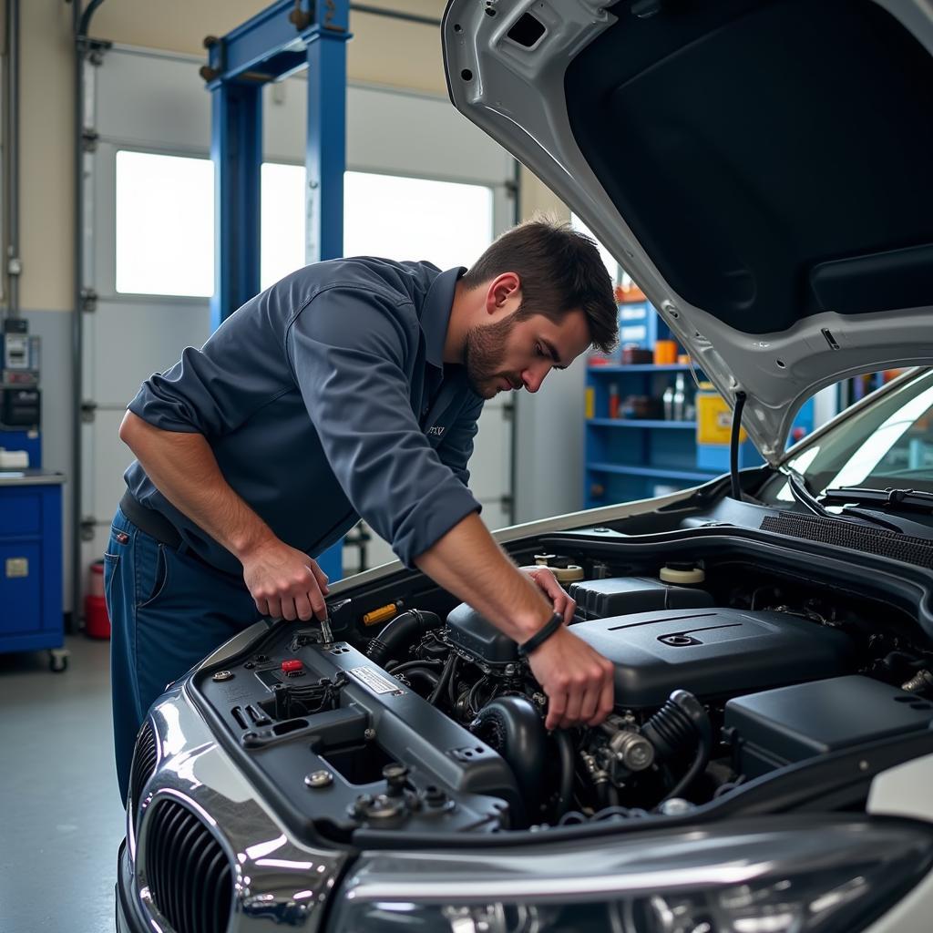 ASE Certified Technician Working on a Car Engine