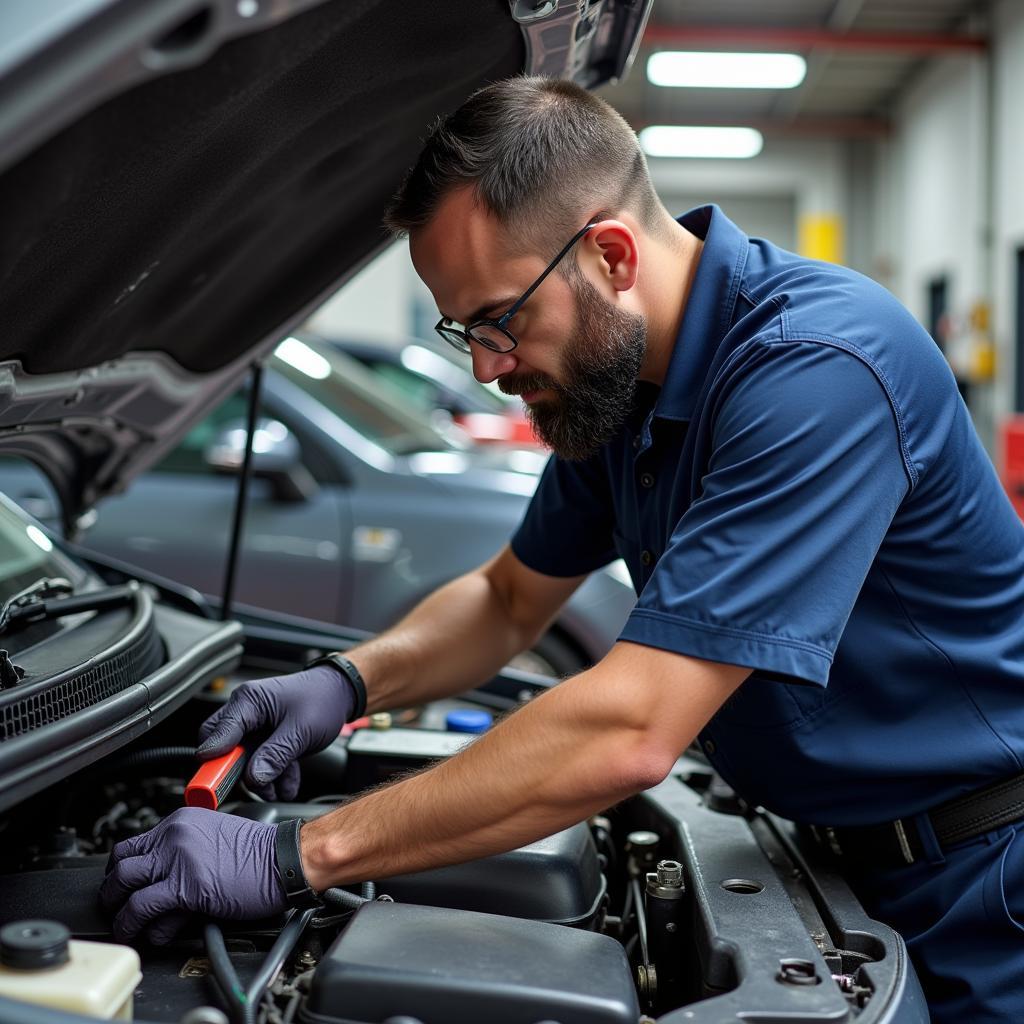 ASE Certified Technician Working on a Vehicle