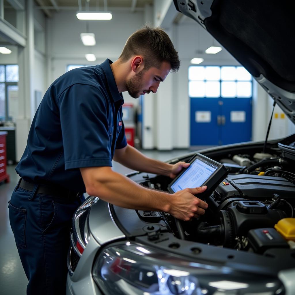 ASE certified technician working on a vehicle