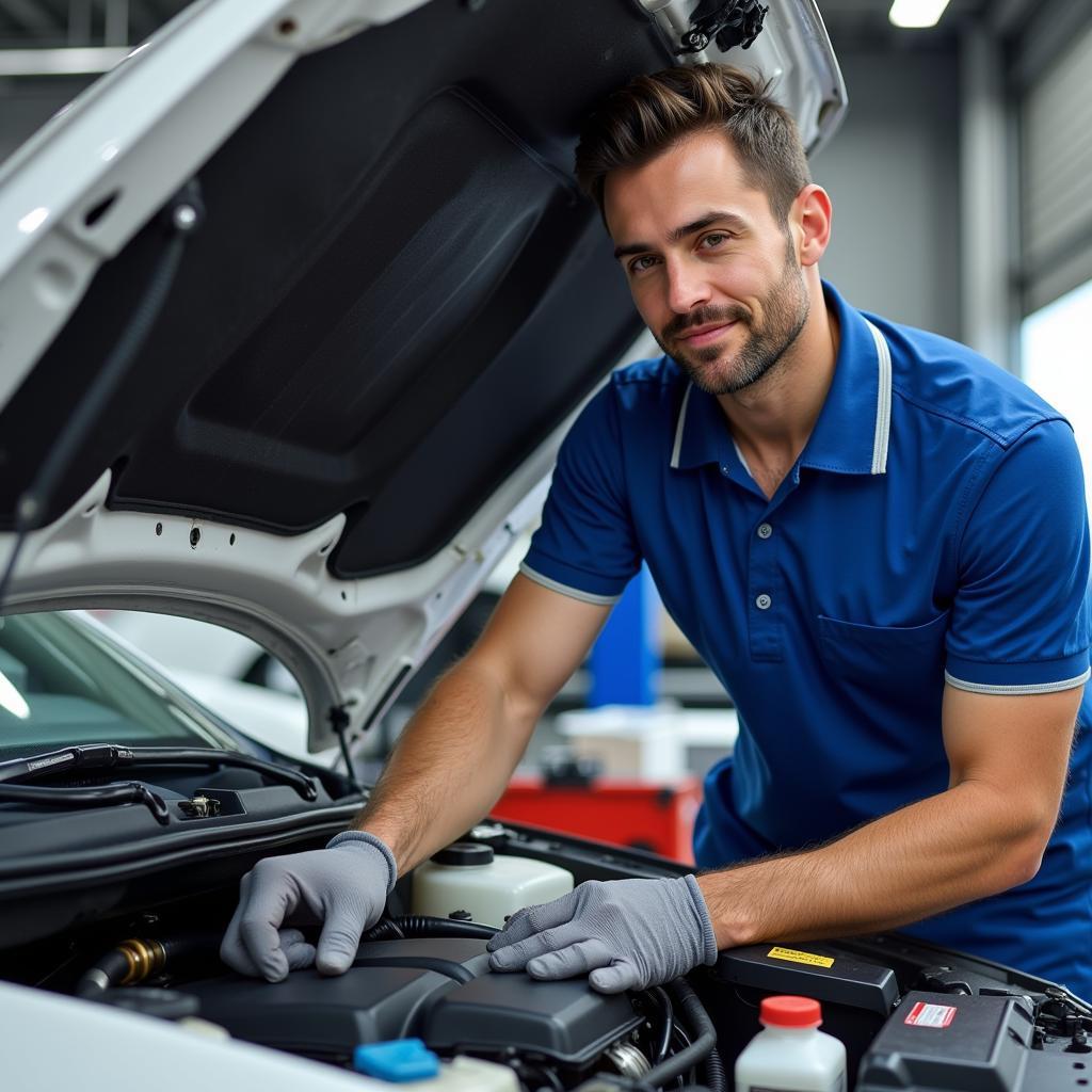 ASE Certified Technician Working on a Car