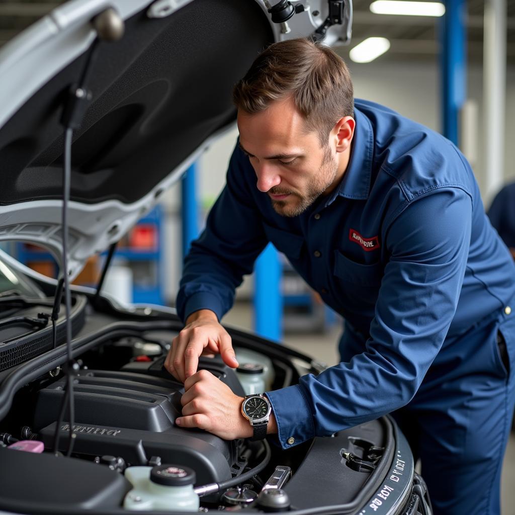 ASE Certified Technician Working on a Car