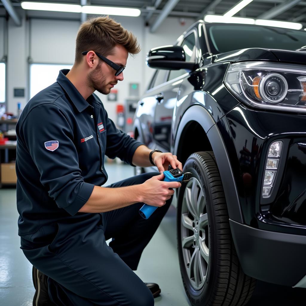 ASE Certified Technician Working on a Modern Car