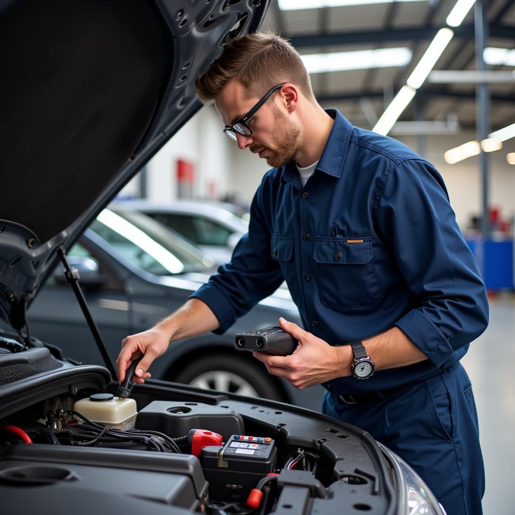 ASE Certified Technician Working on a Vehicle