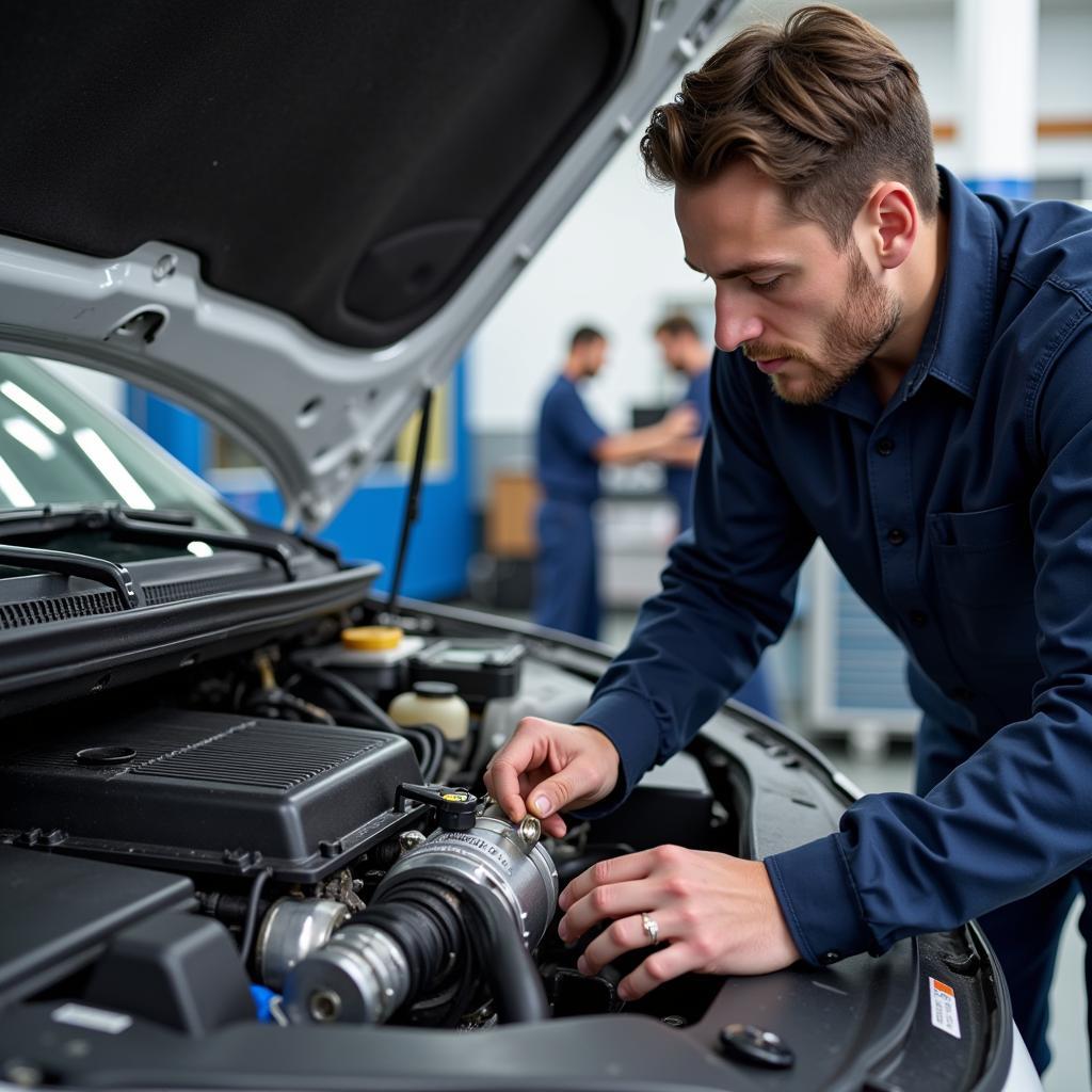 ASE Certified Technician Working on an Engine