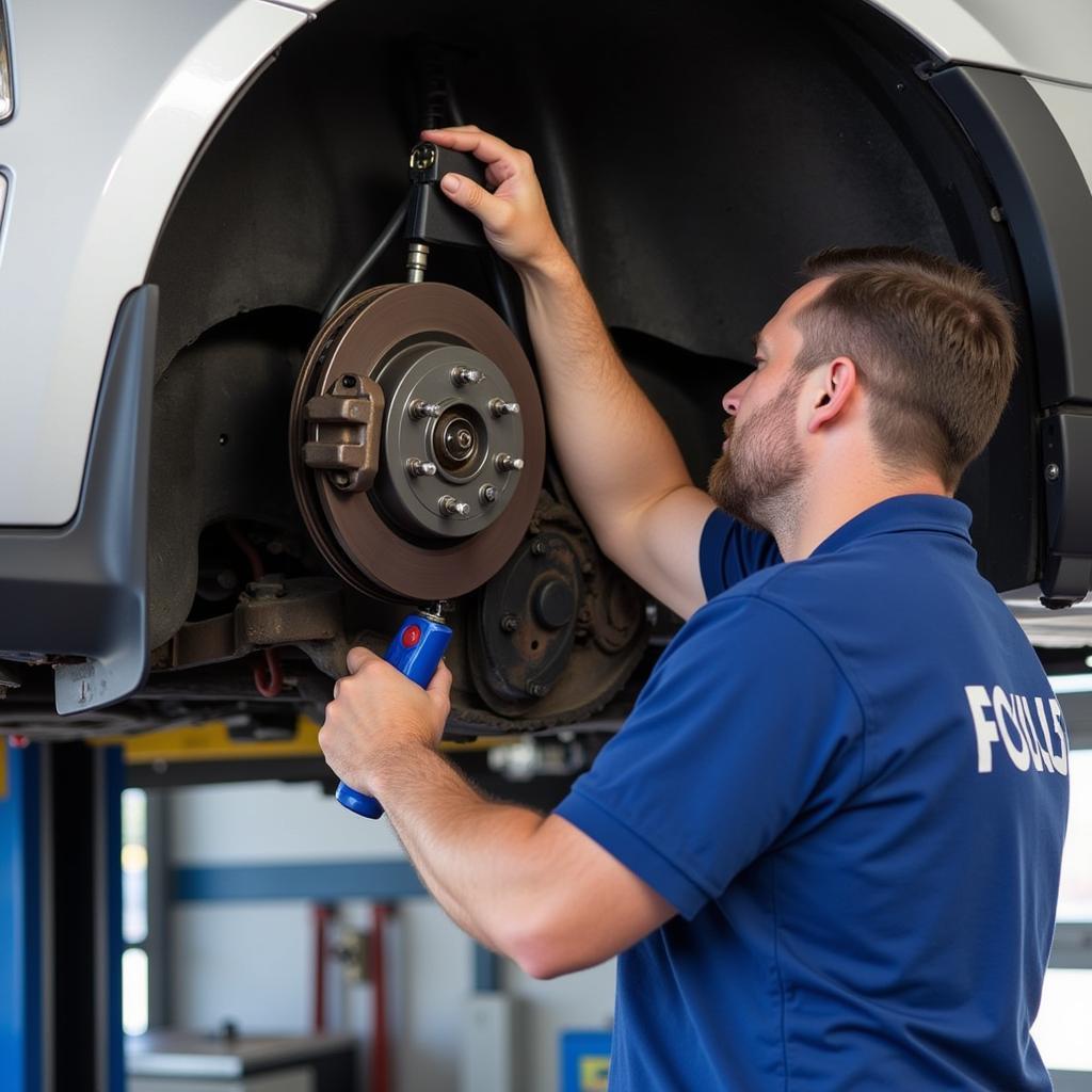 ASE Certified Technician Working on Brakes