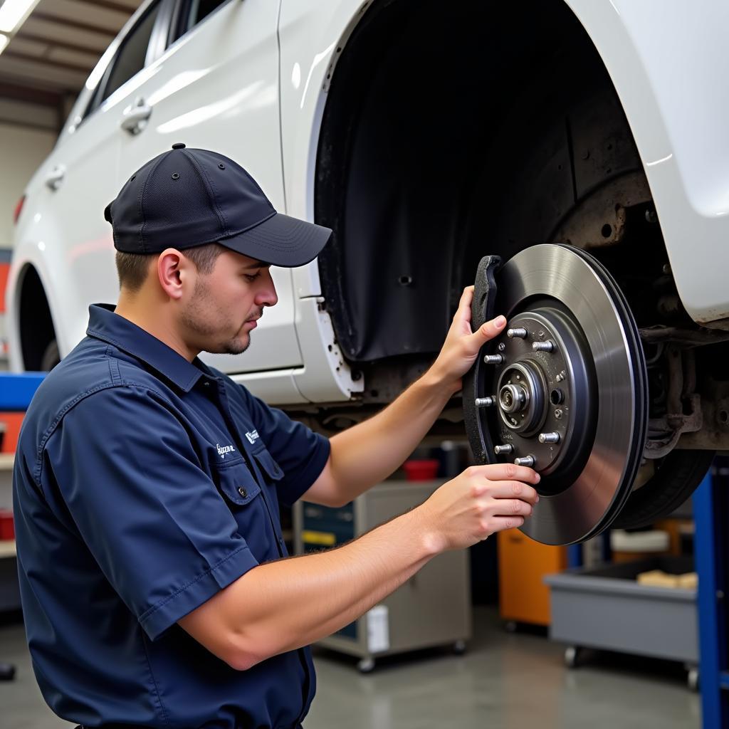 ASE Certified Technician Working on Brakes