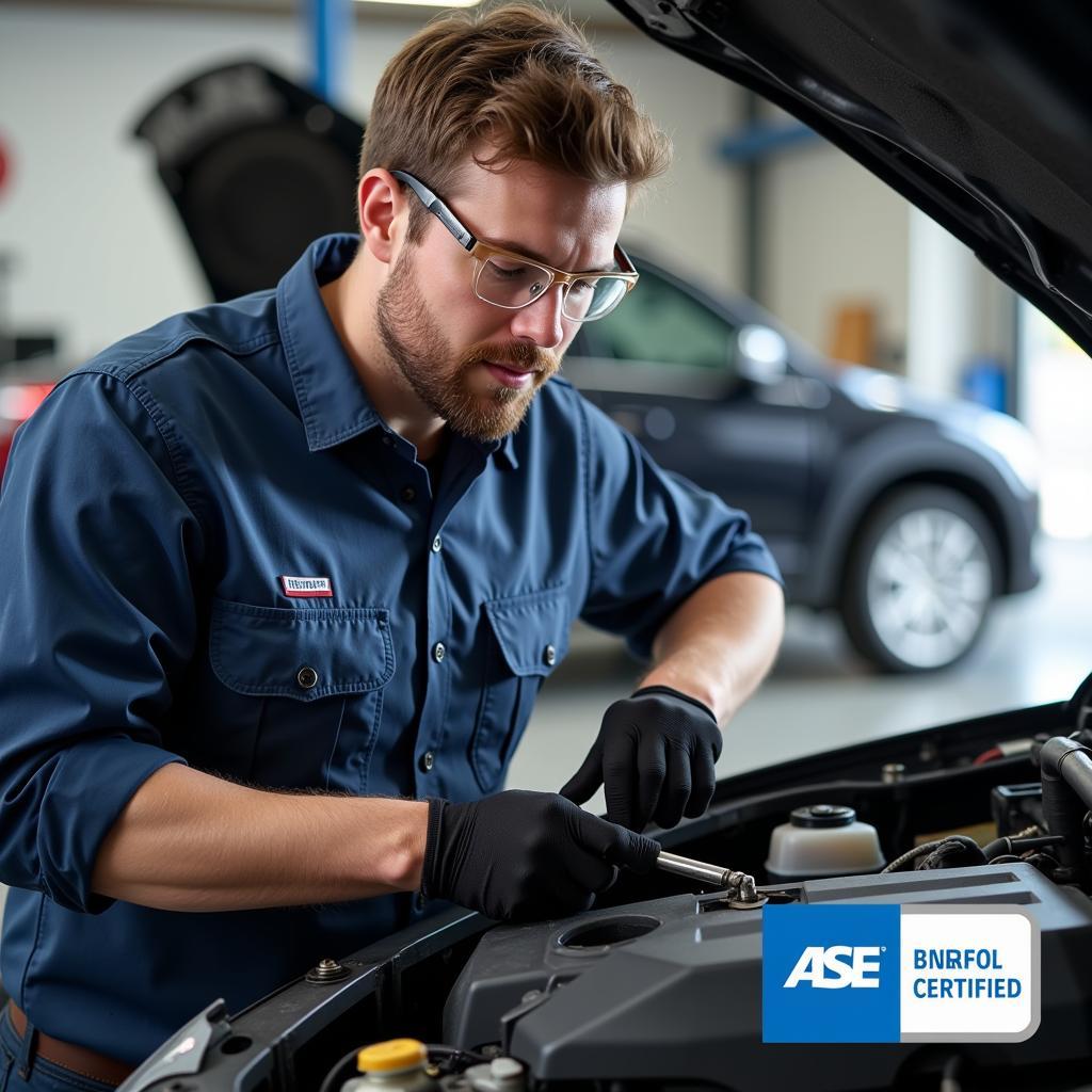 ASE Certified Technician Working on a Car