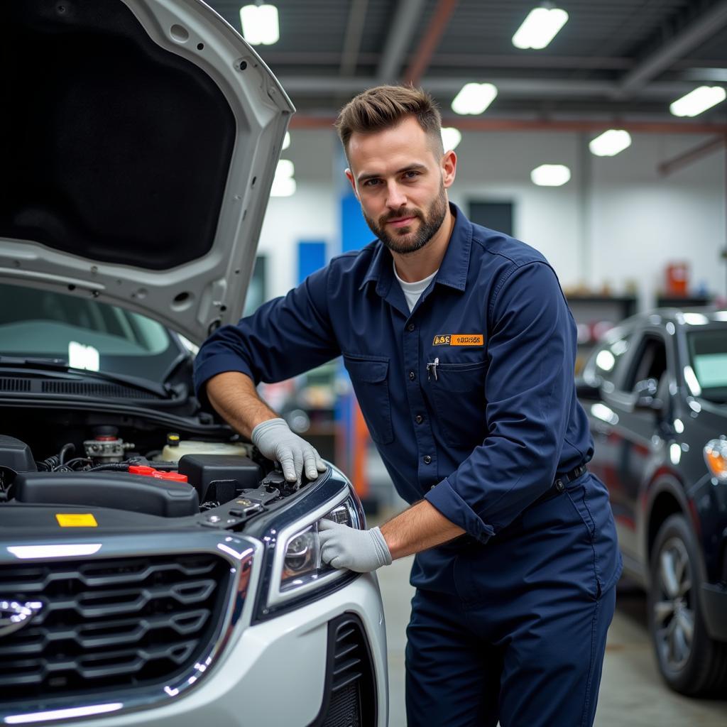 ASE Certified Technician Working on a Car