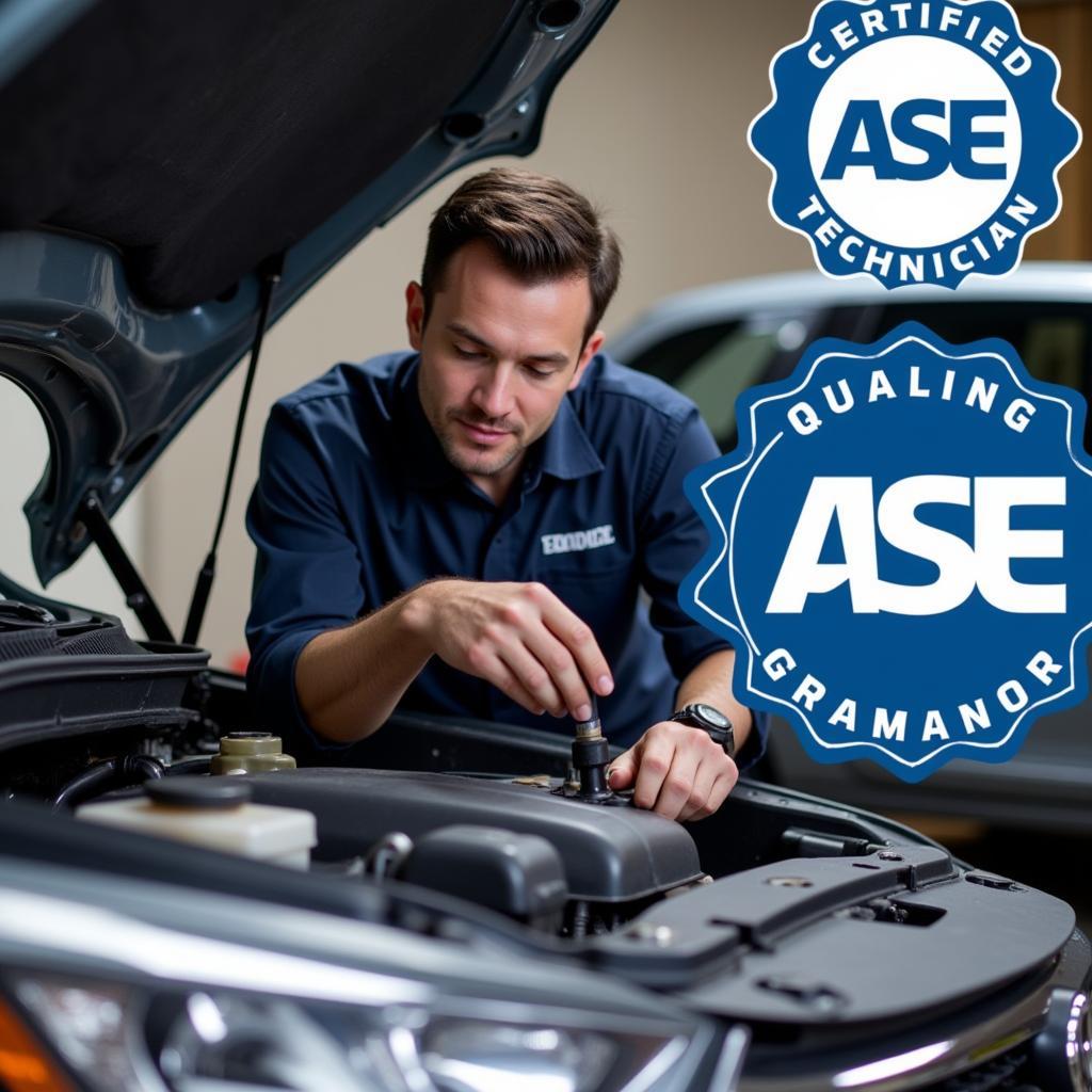 ASE Certified Technician Working on a Car