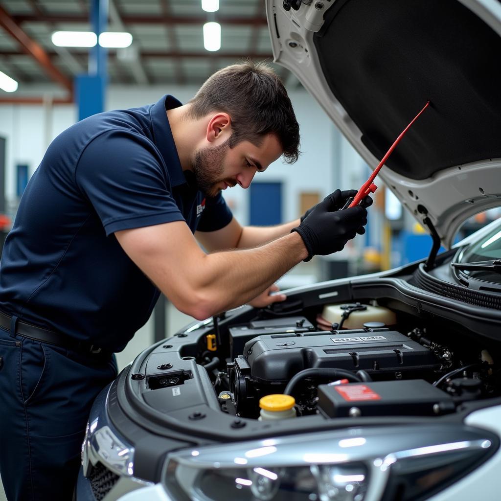 ASE Certified Technician Working on a Car