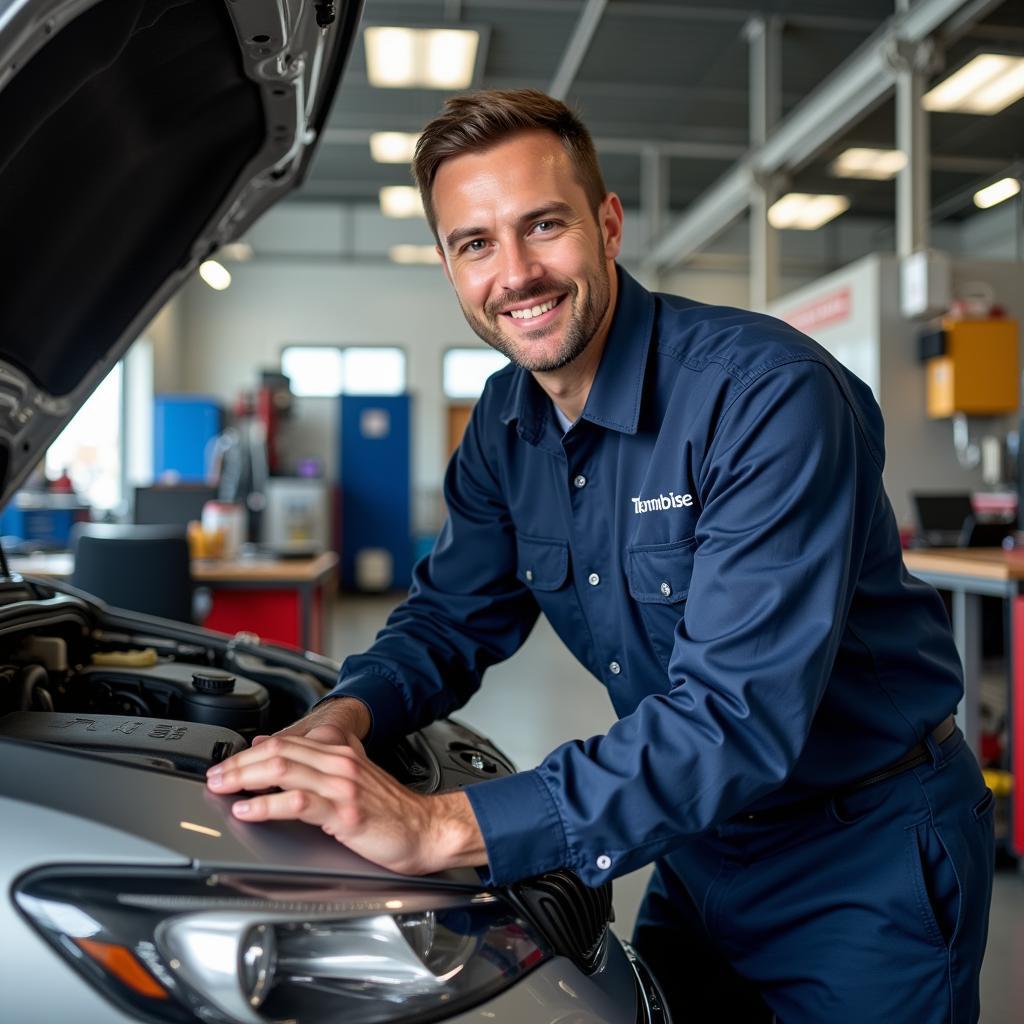 ASE Certified Technician Working on Car