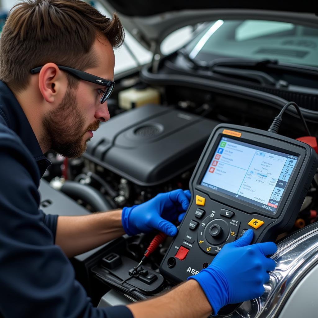 ASE Certified Technician Working on a Car