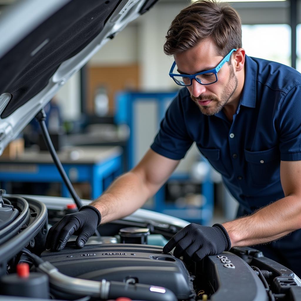 ASE Certified Technician Performing Car Maintenance