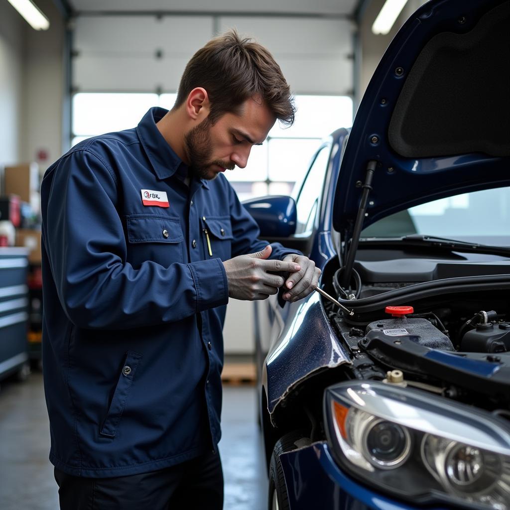 ASE Certified Technician Working on a Car