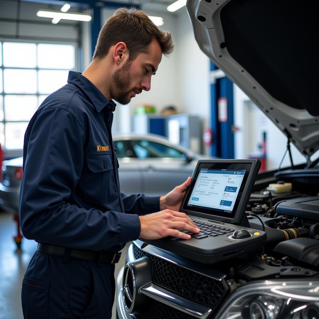 ASE Certified Technician Working on a Modern Car