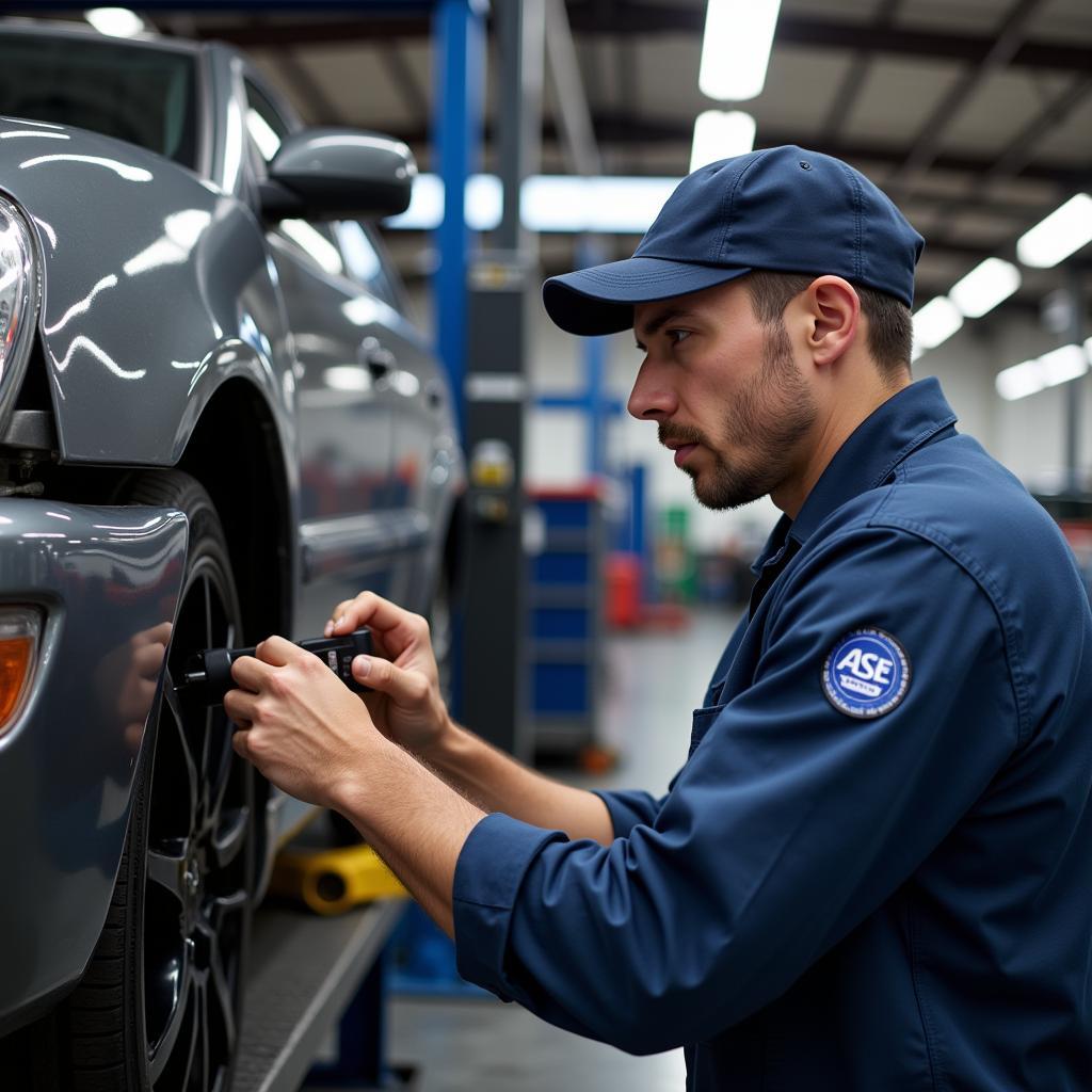 ASE Certified Technician Working on a Car