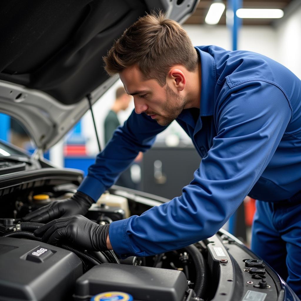 ASE Certified Technician Working on a Car