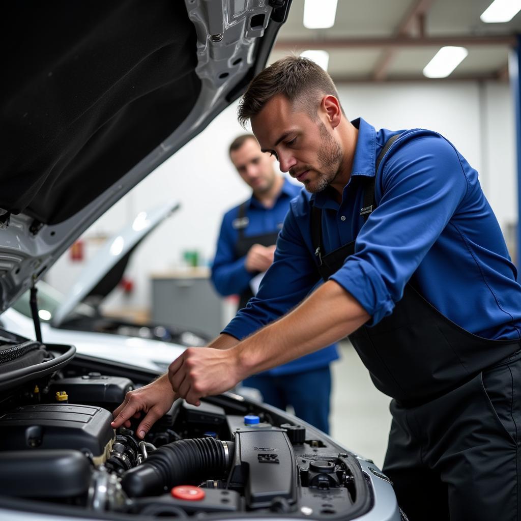 ASE Certified Technician Working on a Car