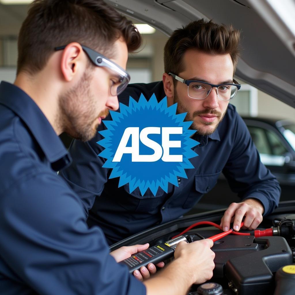 ASE Certified Technician Working on Car