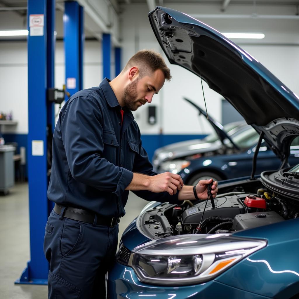 ASE Certified Technician Working on Car