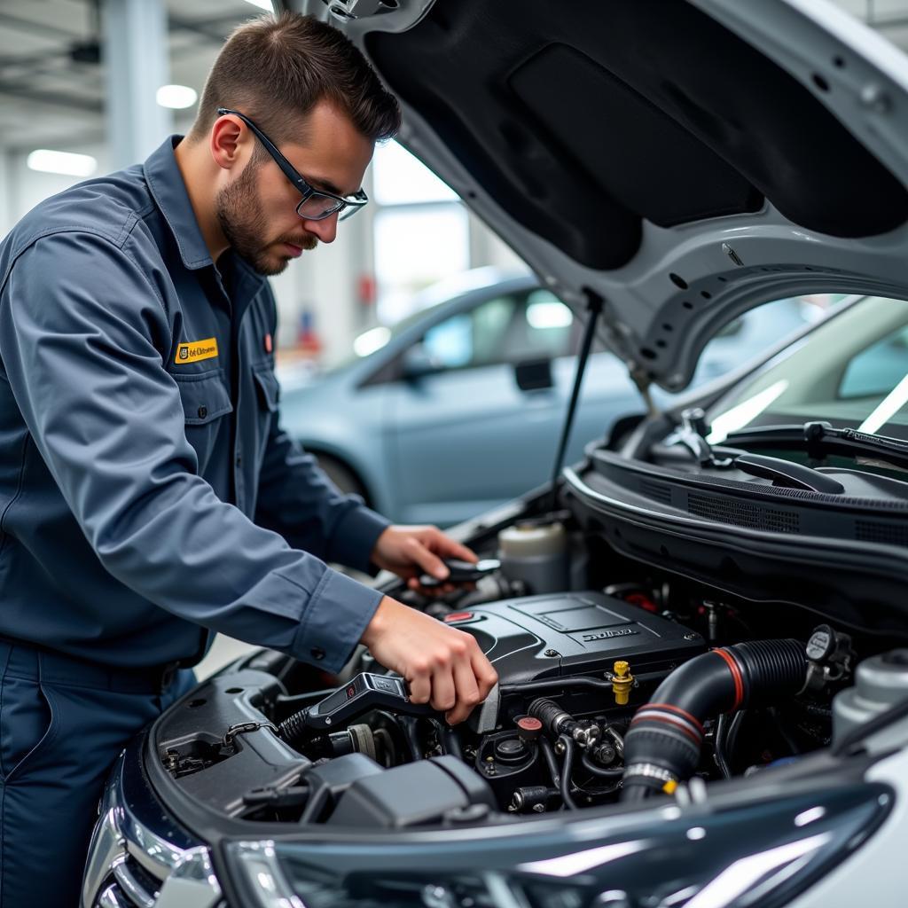 ASE Certified Technician Working on a Car