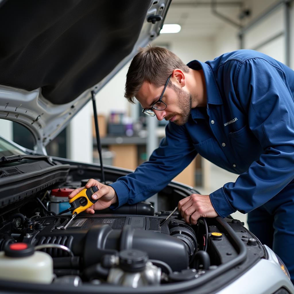 ASE Certified Technician Working on a Car