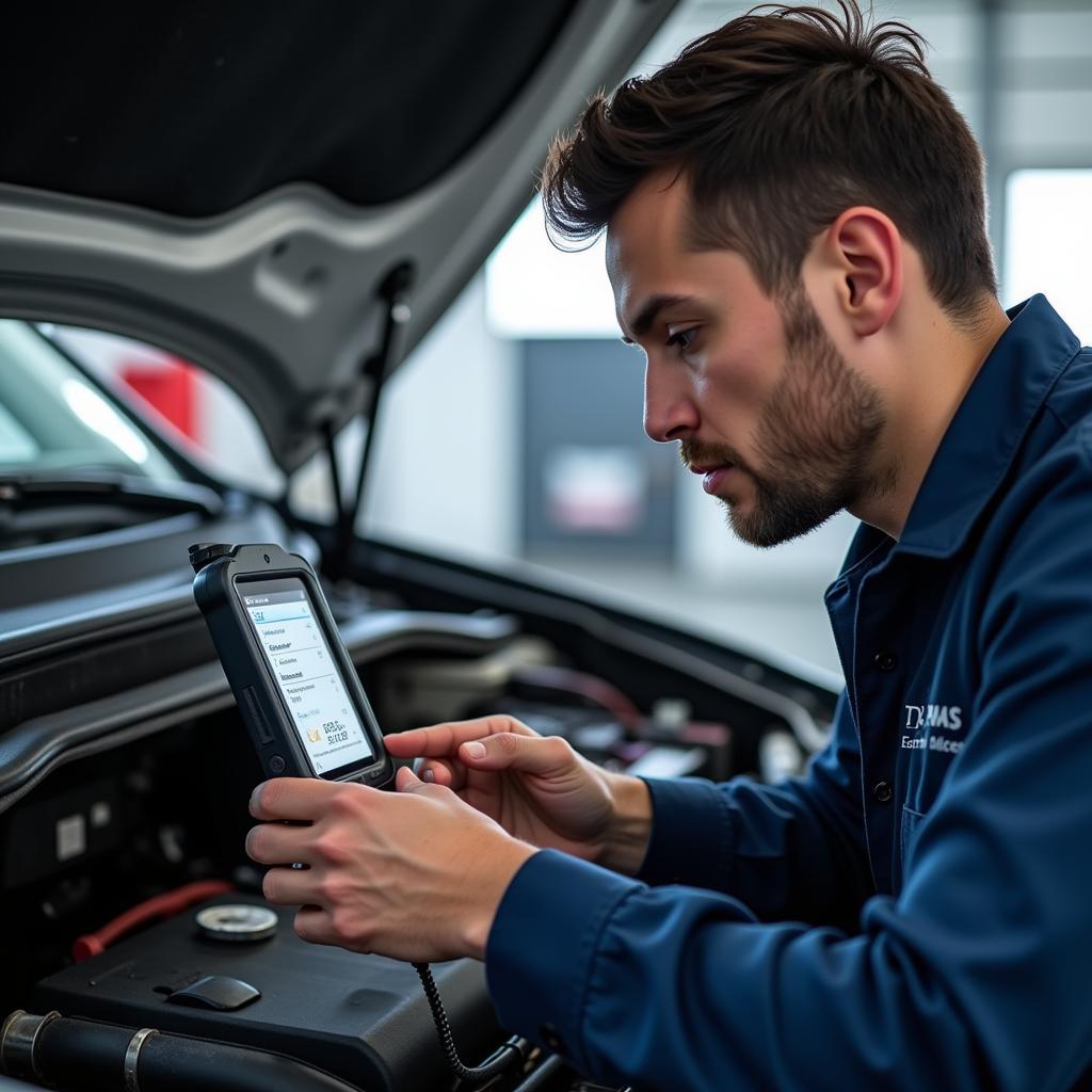 ASE Certified Technician Working on Car Diagnostics