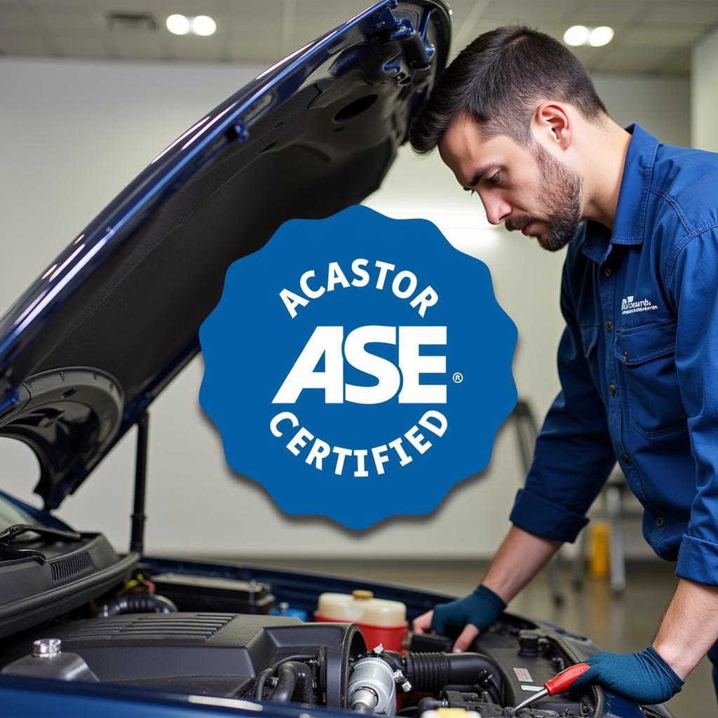 ASE Certified Technician Working on a Car Engine