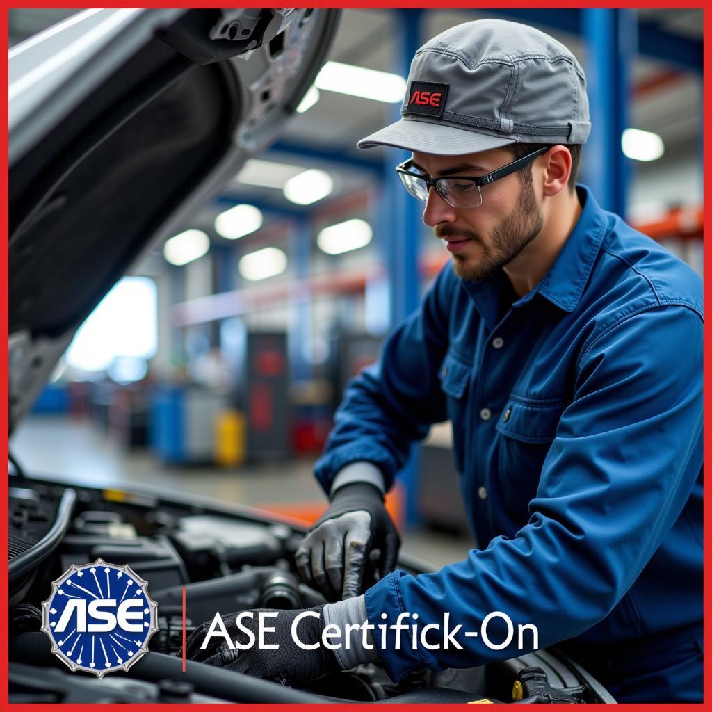 ASE Certified Technician Working on a Car Engine