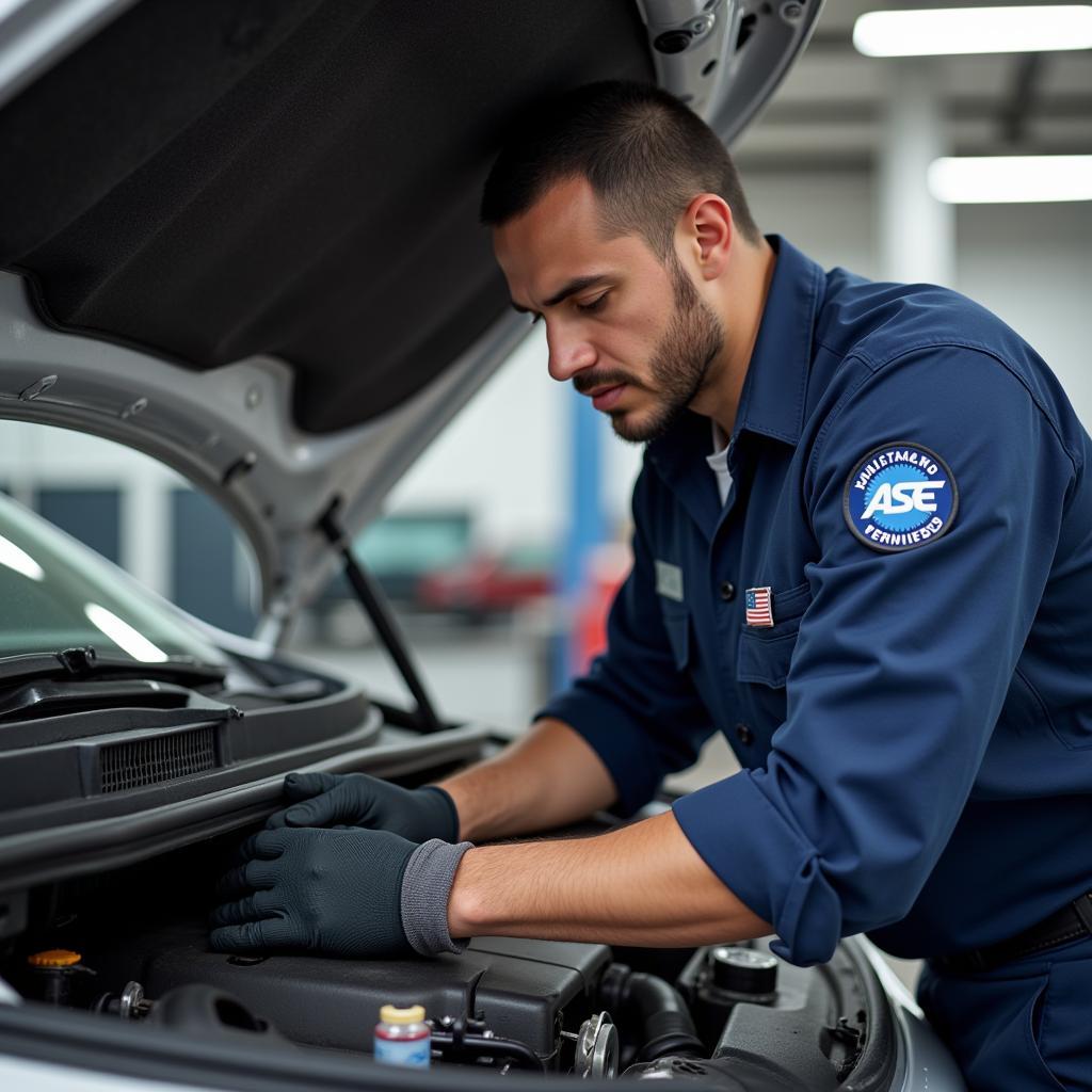 ASE Certified Technician Performing Engine Repair