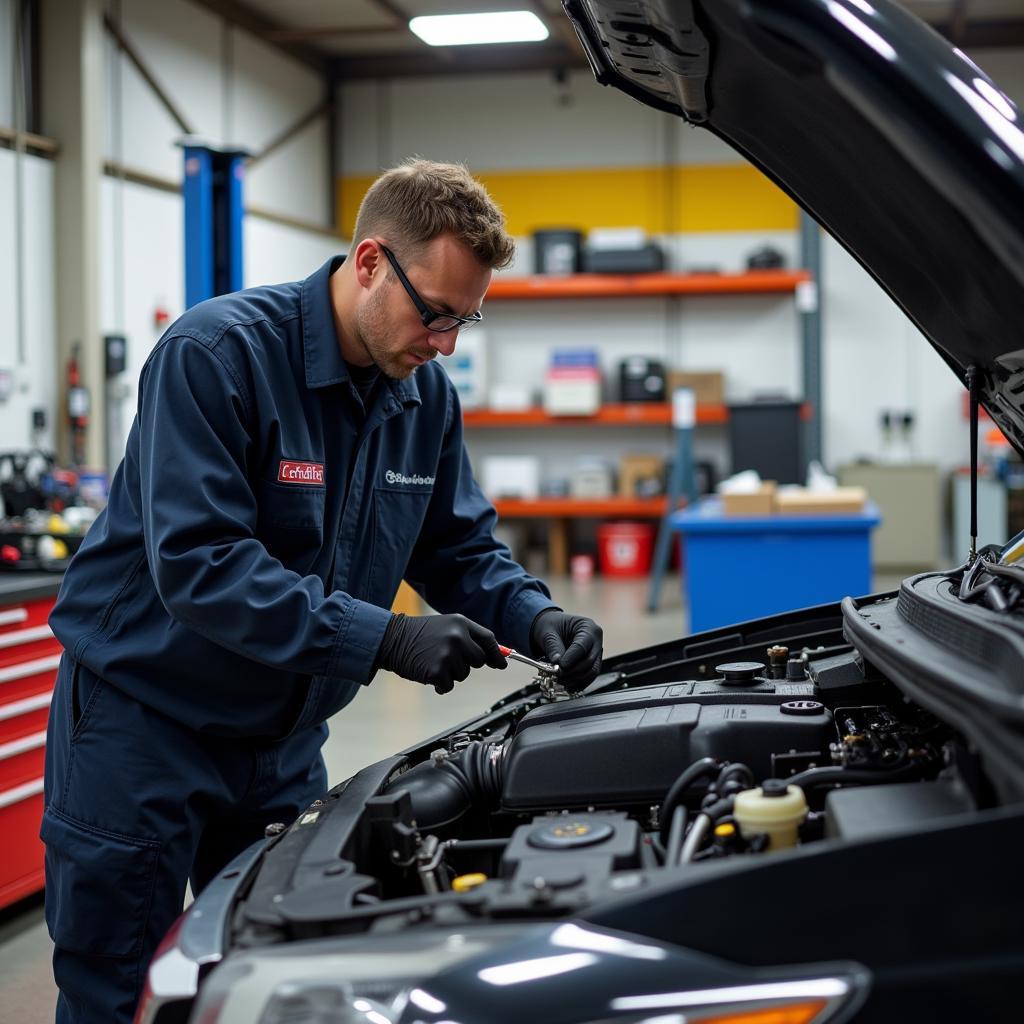 ASE Certified Technician Working on a Car in an Iowa Garage