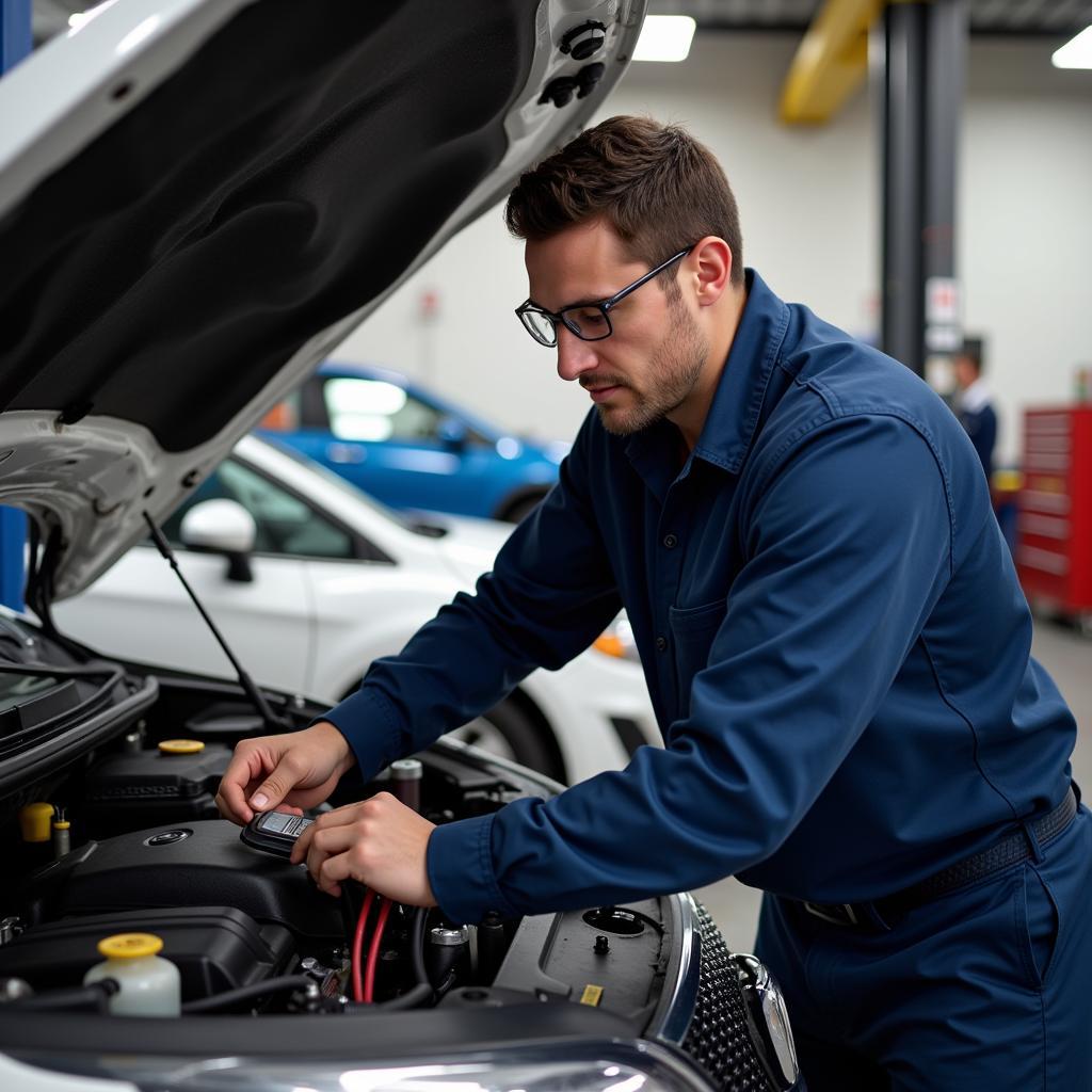 ASE Certified Technician Working on a Car in Tucson Garage