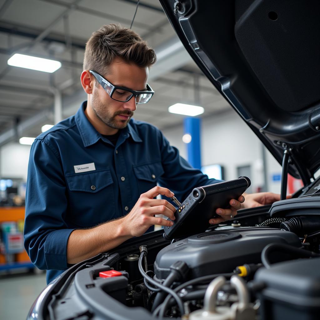 ASE Certified Technician Working on an Engine