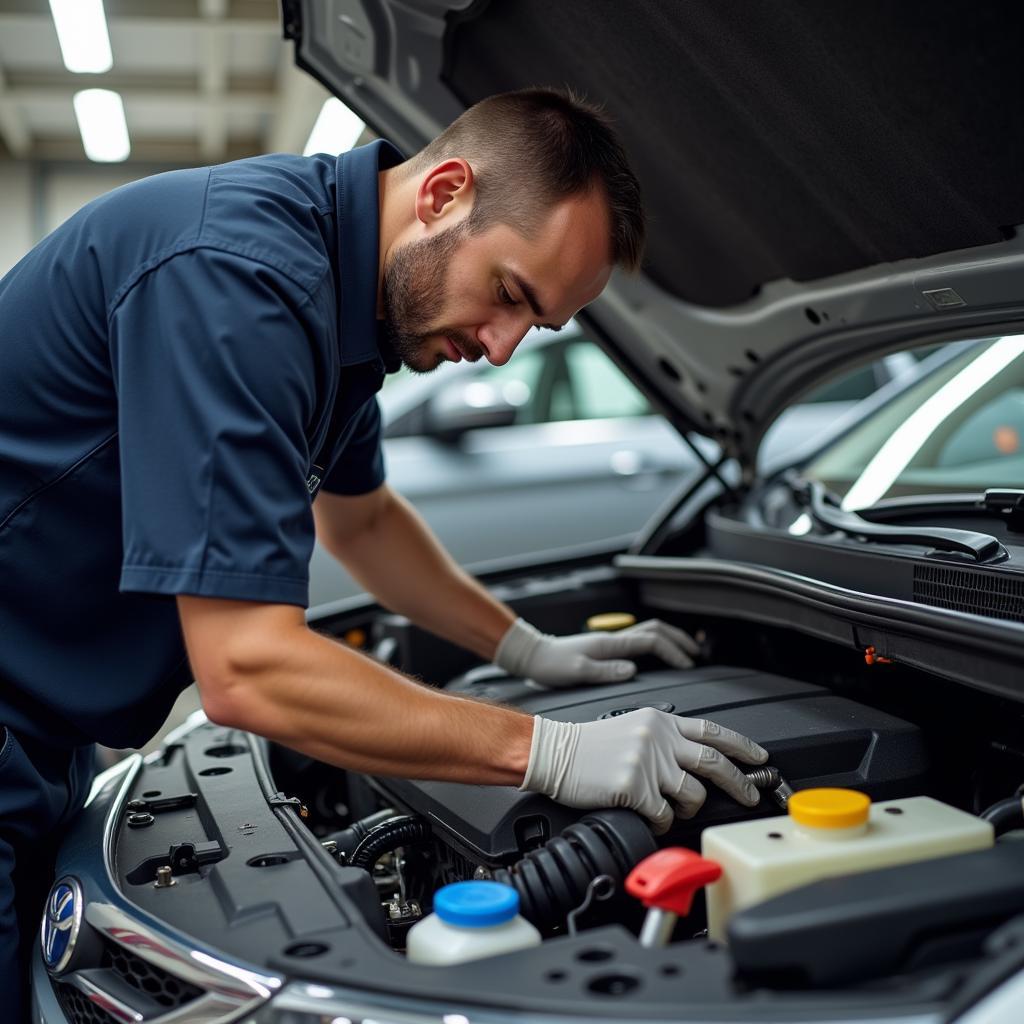 ASE Certified Technician Working on Toyota Engine