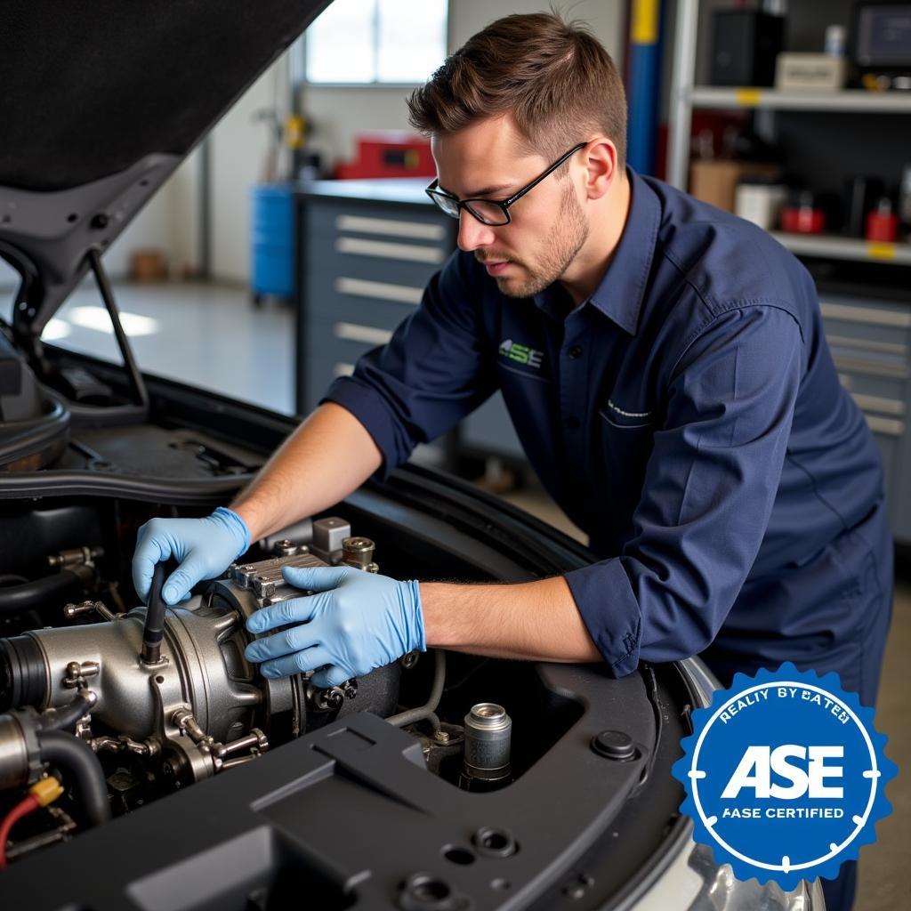 ASE Certified Transmission Technician Working on a Car